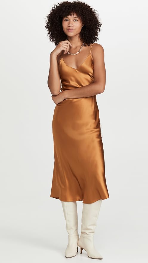 Satin Silk Gold Tan Dress