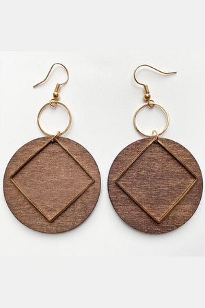 Open image in slideshow, Geometrical Shape Wooden Dangle Earrings
