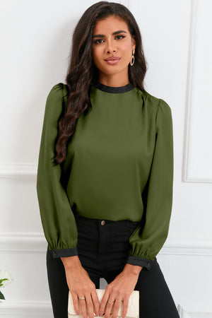 Open image in slideshow, Round Neck Puff Sleeve Back Tie Blouse
