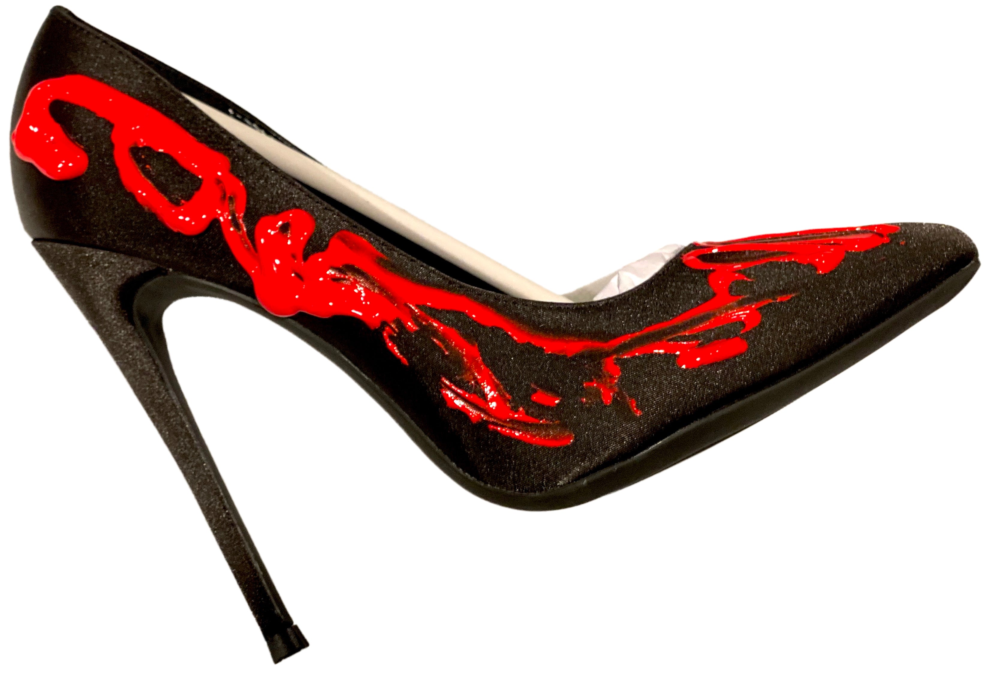 Satin Black Red Painter Heels