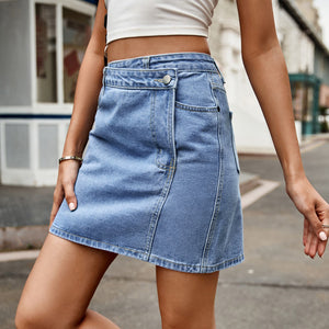 Open image in slideshow, Asymmetrical Denim Mini Skirt
