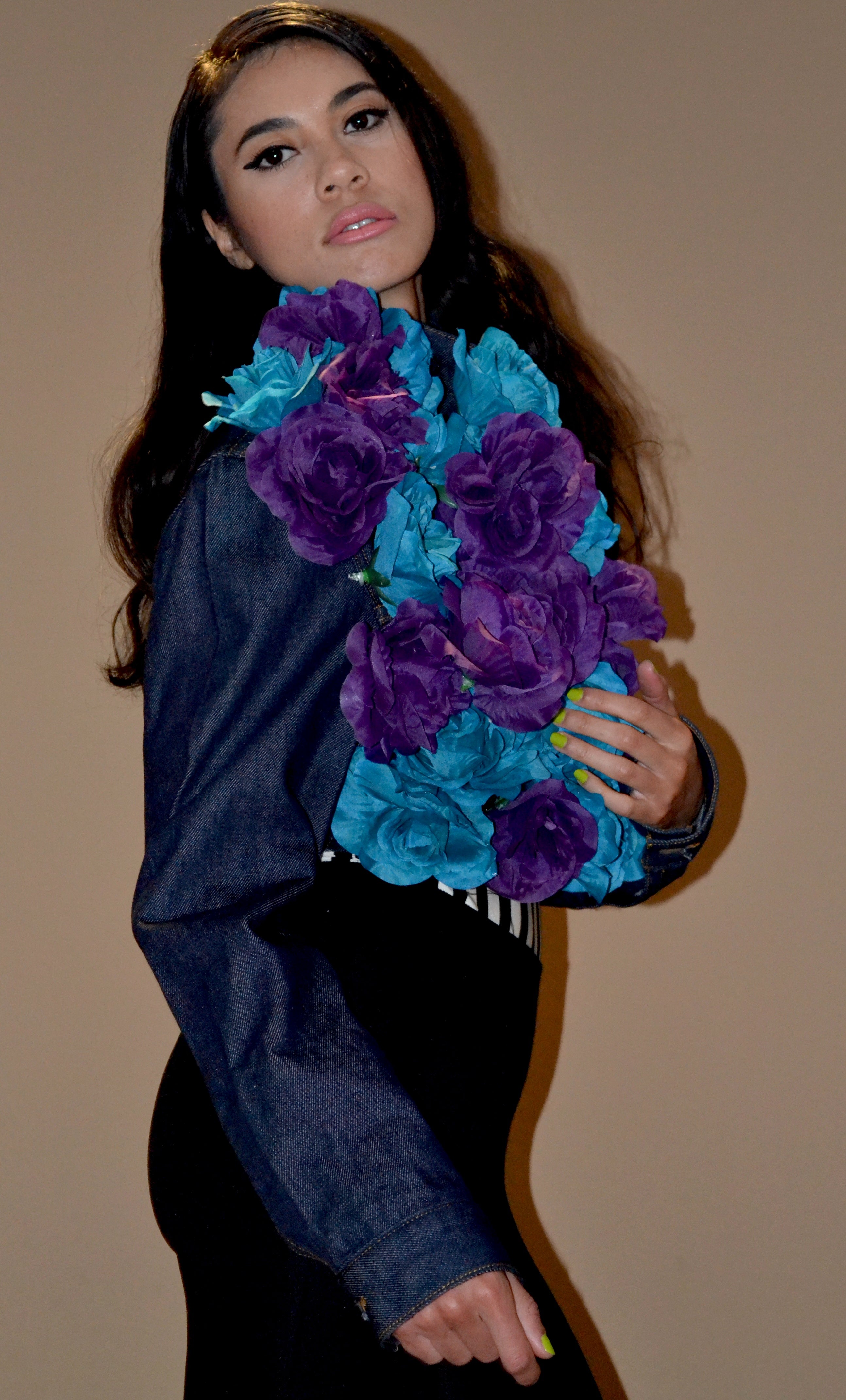 Dark Blue Denim Cropped Rose Jacket
