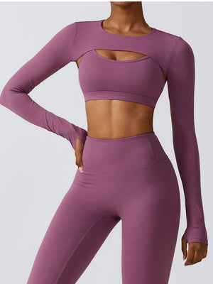 Open image in slideshow, Cropped Cutout Long Sleeve Sports Top
